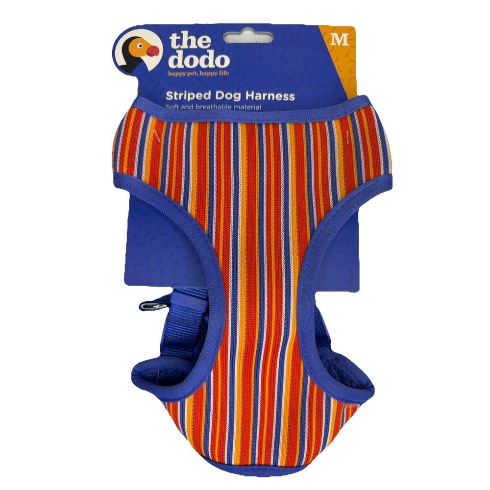 The Dodo Striped Medium Dog Harness Easy Step In Soft Breathable Mesh D-Ring